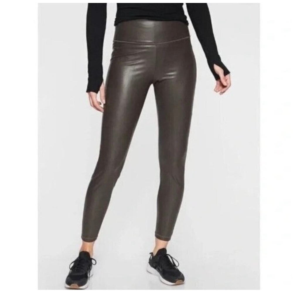 Athleta All Over Gleam‎ Faux Leather Leggings Brown XS 356179-01 High Rise